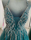 Green Halter Tulle and Beading Crystal Girls  Party Prom Dress Long Formal Wear PL012153