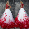 Purple And White Tulle Flowers Princess  Crop Top Prom Dress Quinceanera Gown Sweet 16 dress Wedding Party Gown PL01217