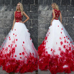 Purple And White Tulle Flowers Princess  Crop Top Prom Dress Quinceanera Gown Sweet 16 dress Wedding Party Gown PL01217