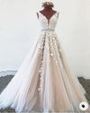 Romantic Nude /Ivory Lace  Wedding Dresses ,Short Train Robe Mariage Gown WD10115