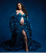 Maternity Photo Photoshoot Dress ,Custom Burgundy Robe Dresses ,Long Women V Neck Full Sleeves Ruched Organza Evening Dresses PL10109
