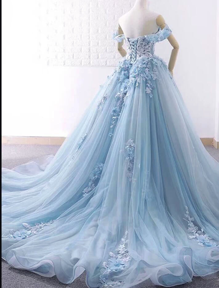 Lace and Tulle Ball Gown Baby Blue Prom Dress cinderella Debutante Bir Siaoryne Lace and Tulle Ball Gown Baby Blue Prom Dress cinderella Debutante Bir Siaoryne