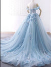 Lace and Tulle Ball Gown Baby Blue Prom Dress cinderella Debutante Birthday Party Dress