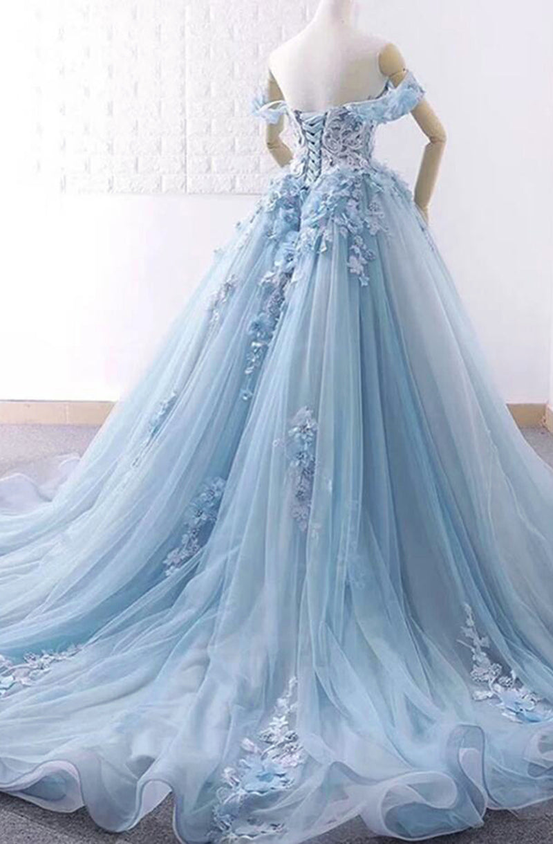 Lace and Tulle Ball Gown Baby Blue Prom Dress cinderella Debutante Bir Siaoryne Lace and Tulle Ball Gown Baby Blue Prom Dress cinderella Debutante Bir Siaoryne