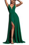 Blush Pink Bridesmaid Dresses Long Women Sexy Slit V Neck Women Wedding Party Gown