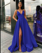Wine Red /Royal /Yellow Elegant 2022 High Slit Women Prom Dresses Long Formal Gown with Straps PL1254