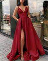 Wine Red /Royal /Yellow Elegant 2022 High Slit Women Prom Dresses Long Formal Gown with Straps PL1254