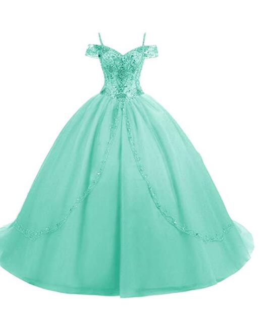 Cold Shoulder Sky Blue Sweet 16 Dresses Girls Quinceanera Gown Ball Gown Prom Dress
