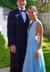 Sexy V Neck Pleated Chiffon Sky Blue Long Evening Party Prom Dresses  PL10216