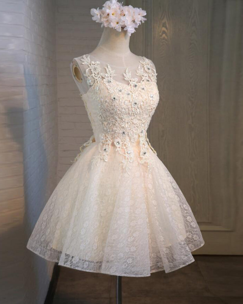 New Biege Lace Short Junior Girls Party Dress Teens Graduation Homecoming Gown SP10223