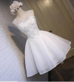 Siaoryne Lovely Cap Sleeves Lace Beaded White Graduation Dress Short Homecoming Gown For Teens