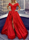 Elegant Satin A Line Slit Leg Royal Blue Long Evening Prom Dresses Pocketed Gown PL10228