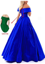 Elegant Satin A Line Slit Leg Royal Blue Long Evening Prom Dresses Pocketed Gown PL10228