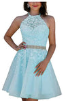 Corset Halter Short Graduation Dress White Lace Cocktail  Party Gown for Junior Girls Beaded Belt  SP05273