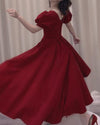 Short Puffy Sleeve Princess  1950s Prom Dress Tea Length Short Girls party Wine Red Graduation Dress SP10309