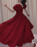 Short Puffy Sleeve Princess  1950s Prom Dress Tea Length Short Girls party Wine Red Graduation Dress SP10309