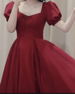 Short Puffy Sleeve Princess  1950s Prom Dress Tea Length Short Girls party Wine Red Graduation Dress SP10309