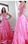 Fushsia Pink V Beck A Line Satin Handmade Flowers Pageant Gown ,Fomral Prom Dress Girls ,Gradaution Dress ,PL10413