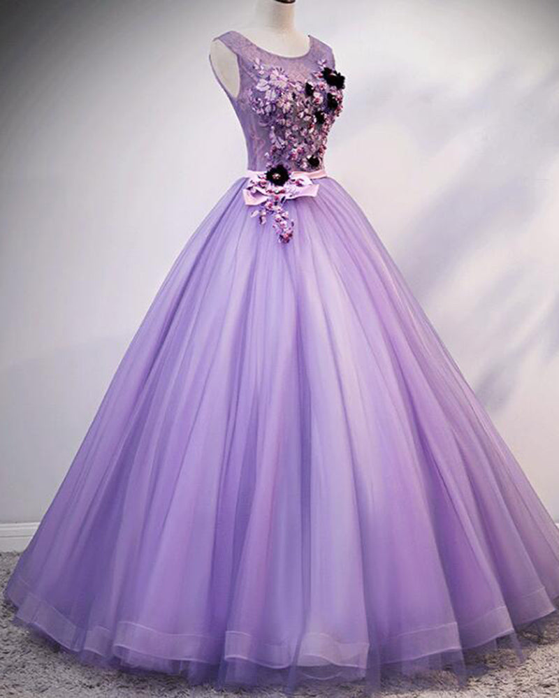 Lilac Purple Scoop Neck Ball Gown Sweet 16 Birthday Party Dress Quinceanera Gown for Girls PL10326
