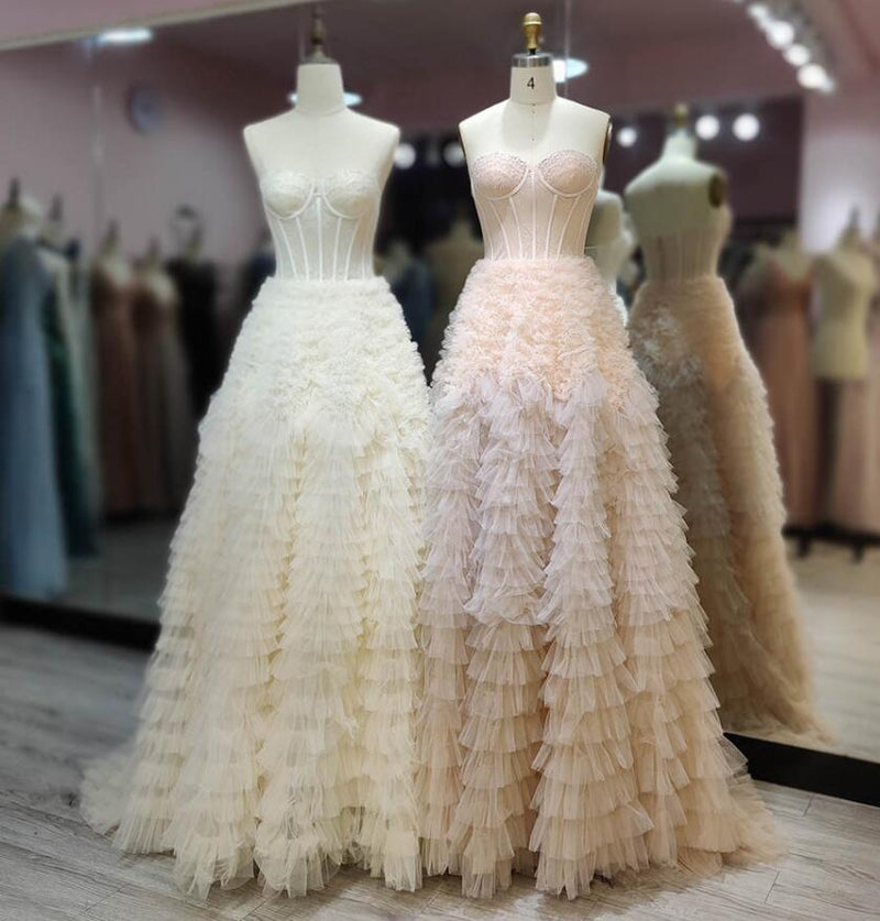 Beautiful Sweetheart Corset Ball Gown Pink Layered Tulle Wedding Dresses Tulle Princess Party Gown WD10427