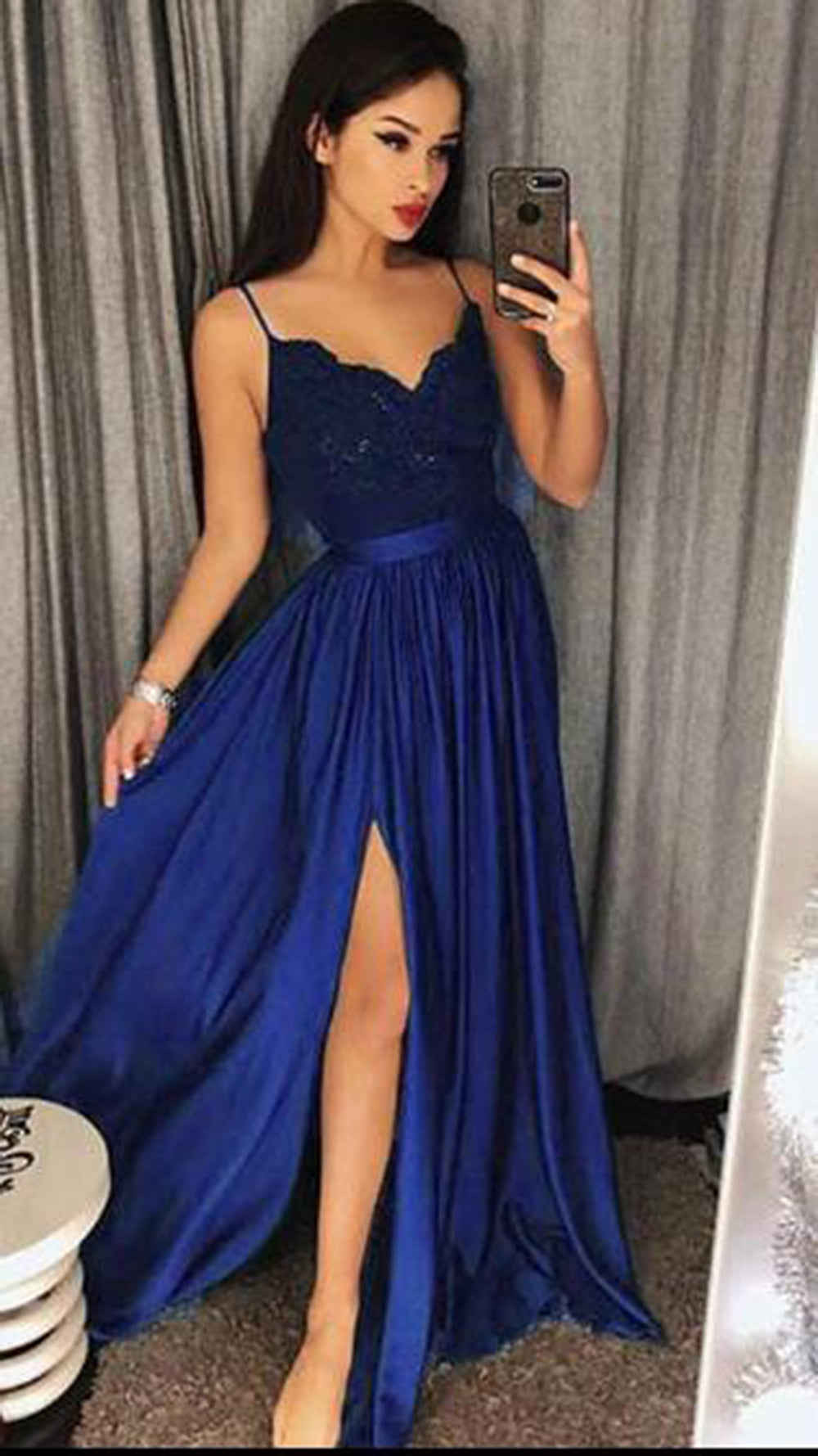 Royal Blue Prom Dresses Sexy Split Evening Party cocktail Gown Girls vestido de fiesta de graduación