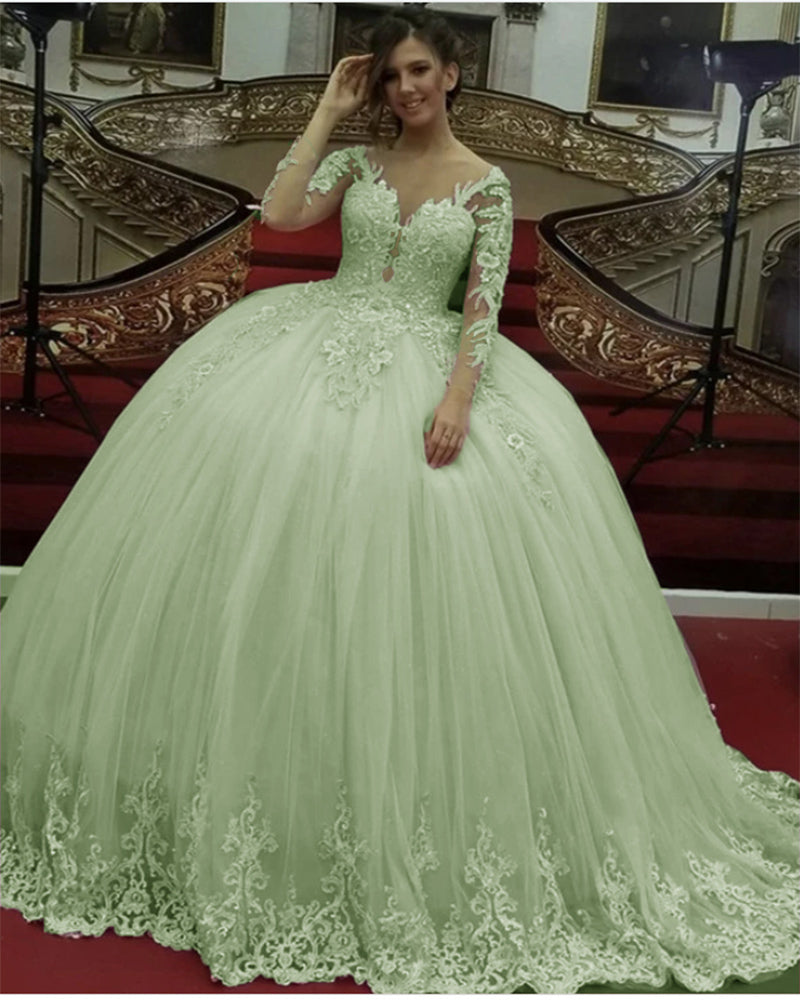 Vintage Long Sleeves Lace Ball Gown Lavender Sweet 16 Quinceanera Dress Gown Prom Dress PL10720