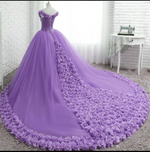 Hand made 3D Flowers Light Blue Wedding Dress Princess Ball Gown Off the Shoulder Quinceanera Dress Debutante Gown WD7703