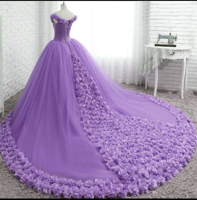 Hand made 3D Flowers Light Blue Wedding Dress Princess Ball Gown Off the Shoulder Quinceanera Dress Debutante Gown WD7703