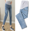 Vintgae Washed Denim Maternity Jeans for Pregnant Women Elastic Waist Belly Loose Pants Pregnancy Gravidas Clothing 2021