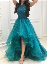 Siaoryne LP010 Puffy Organza Sexy Backless Halter A line High Low Prom dress Front Short Long Back evening Gowns