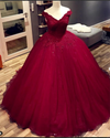 Maroon Burgundy Ball Gown  Mexican Quinceanera Dress off the Shoulder Lace and Tulle Princess Girls Sweet 16 Party Gown