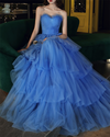 Fancy Blue Tulle Layered Long Evening Prom Dresses 2022 PL1223