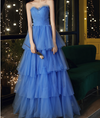 Fancy Blue Tulle Layered Long Evening Prom Dresses 2022 PL1223