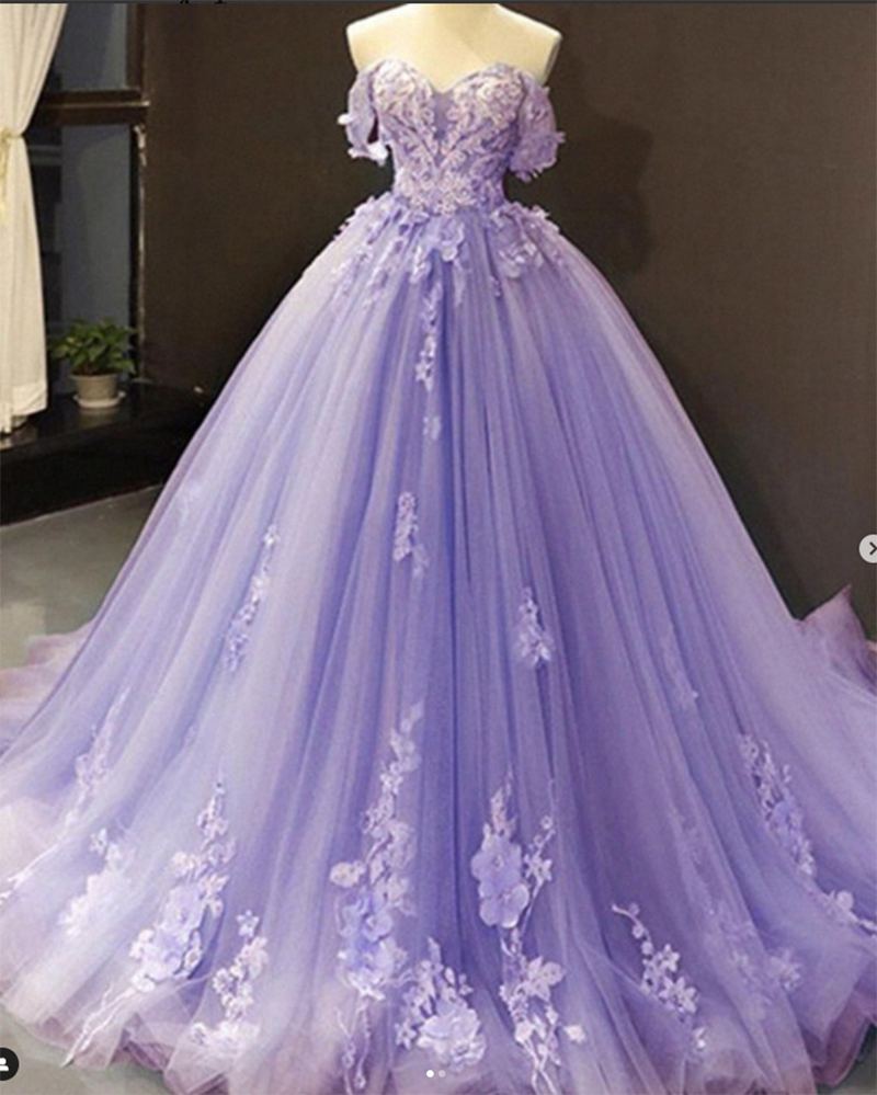 Lavender Ball Gown Prom Dress Off the Shoulder Sweet  16 Quinceanera Gown PL11228