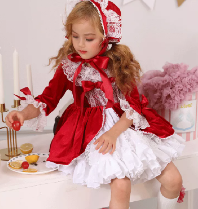 4PCS Spain Dress Girls Royal Costumes Kids Princess Wedding Birthday Dresses Party Lace Robe Fille Baby Girl Christmas Clothing