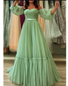 Light Green Long Sleeves tulle Prom Formal Dress for Women PL2923