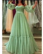 Light Green Long Sleeves tulle Prom Formal Dress for Women PL2923