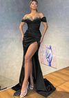 Green Off The Shoulder Fitted Mermaid Dress with Slit