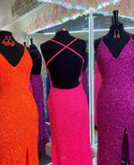 Bling Bling Sequin Prom Dress Red Evening Party Gown Slit Leg Spaghetti Straps vestido de festa