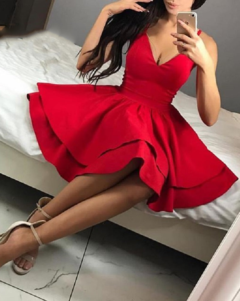 Red Cheap Homecoming Dresses 2022 Spaghetti Straps V Neck Short Prom Party Dresses Graduacion Custom Made vestidos cortos SP10113