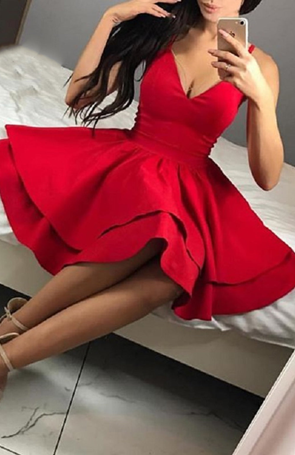 Red Cheap Homecoming Dresses 2022 Spaghetti Straps V Neck Short Prom P Siaoryne