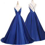 Royal Blue  Prom Dress with Spaghetti Straps Sexy V Neck Vestido De Festa Longo Formal Gown for Dance