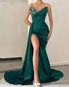 Sezy Slit PleatedSweetheart  Emerald Green Mermaid Prom Dress with Geaded PL3115