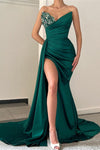Sezy Slit PleatedSweetheart  Emerald Green Mermaid Prom Dress with Geaded PL3115