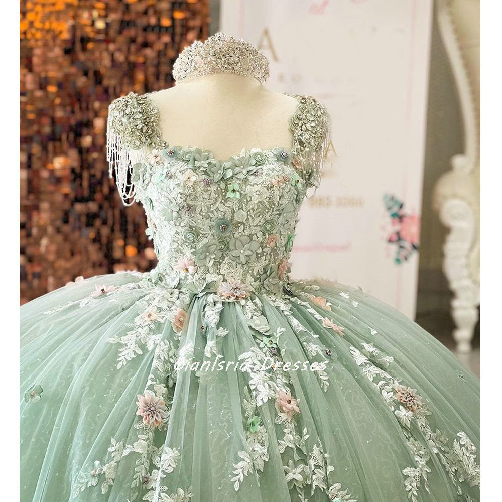 Fancy Beautiful Prom Dress Mint Green Girls Ball Gown Quinceanera