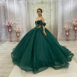 Beautiful Off the Shoulder Sexy Corset Dark Green Quince Dress Ball Gown