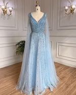 Dark Green Beading Sequin Luxry Arabic Long Evening Dress PL3129