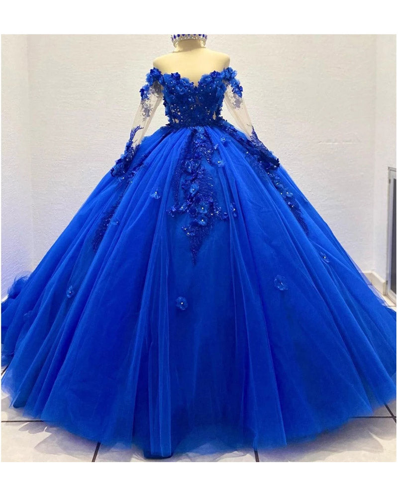 Ball Gown Royal Blue Wedding Dress ,Off the Shoulder Quinceanera dress with Lace PL3218