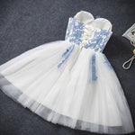 SP547 Chic Lace Ivory and Blue Short Prom Dress,Cocktail Party Gown,Semi formal Homecoming Dress