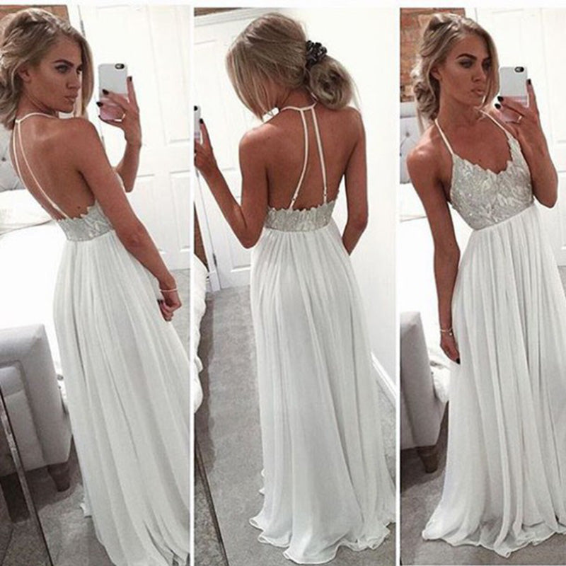 Gorgeous Halter Sexy Backless Prom Dresses Long ,Lace Beaded Party Gowns graduation Dresses